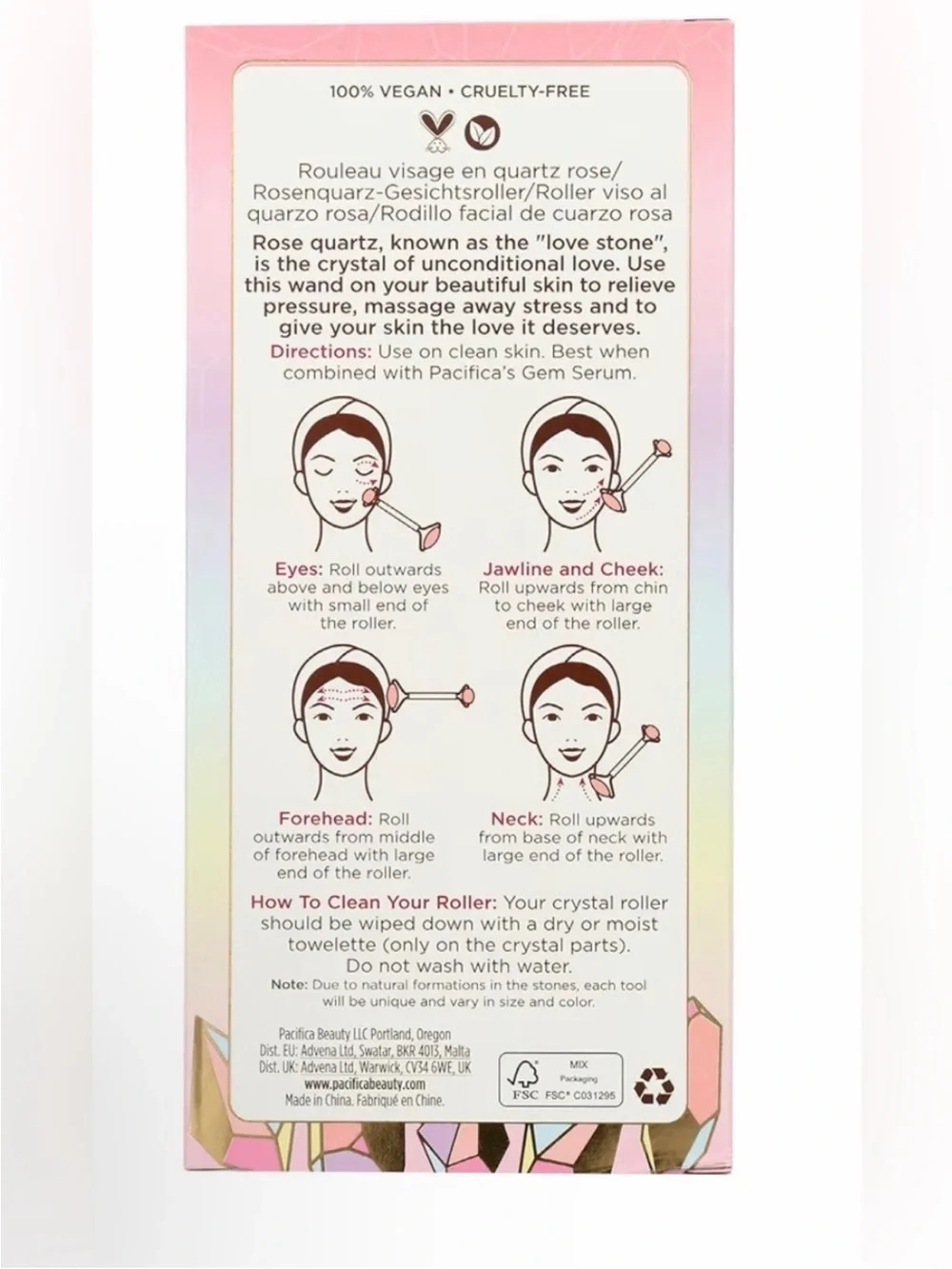 Pacifica Crystal Wand Rose Quartz Facial Roller - NEW